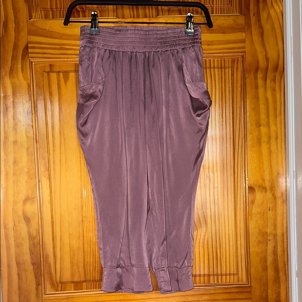 Purple Satin Jogger Capri Pants S